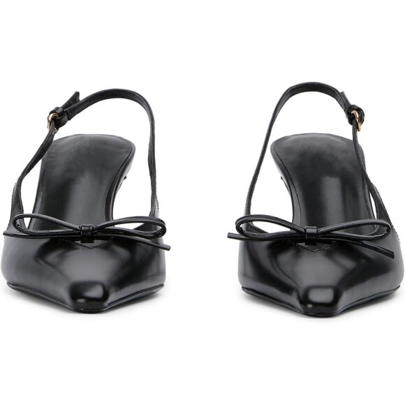 Caradise Women Black Bow Pointed Toe Kitten Pumps Sexy Backless Stiletto Heel - Picture 2 of 8